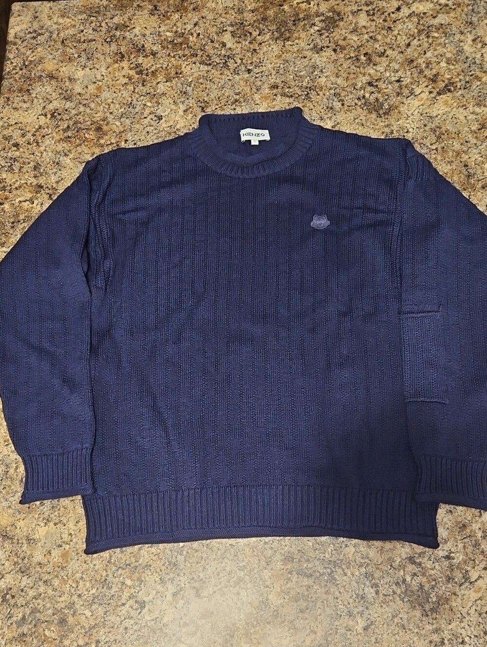 Kenzo 100% Wool Slub Knit Sweater - Deep Navy - S